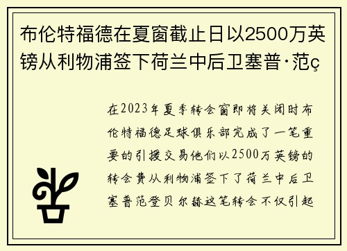 布伦特福德在夏窗截止日以2500万英镑从利物浦签下荷兰中后卫塞普·范登贝尔赫